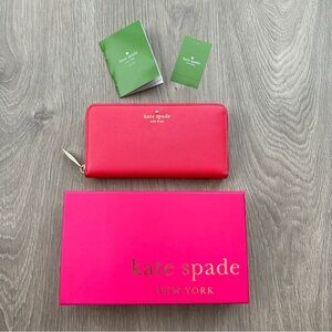 🆕 Kate Spade Leather Cherry Lane Lacey Wallet in Dark Geranium (Hot Pink)